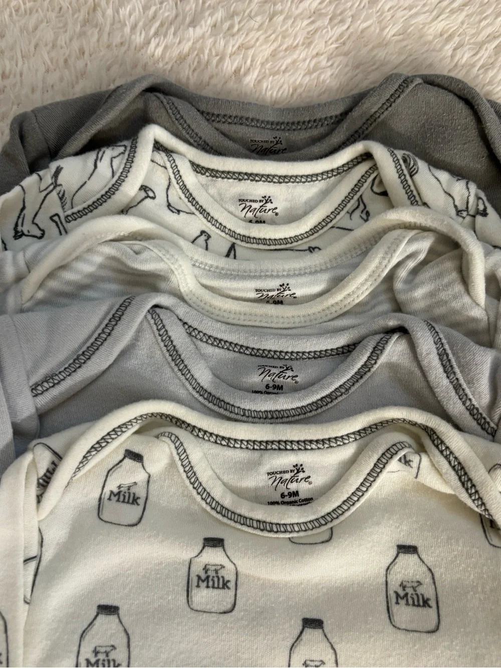 Neutral Baby Onesie Bundle with Milk Bottle & Animal Prints